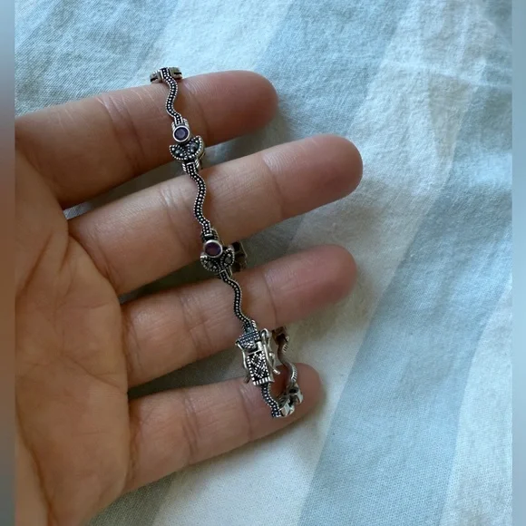 Vintage Sterling Silver, Marcasite and Amethyst Signed Bridgerton Bracelet